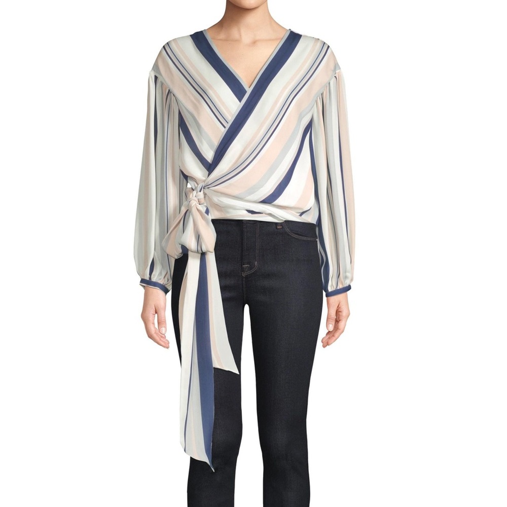Ramy Brook Daya Striped Wrap Blouse, Medium